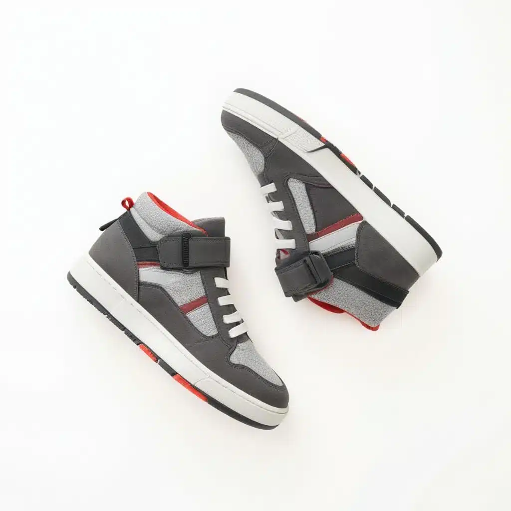 Grey and Red sneakers